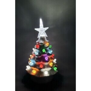 White Ceramic 8" Tabletop Christmas Tree  Multi-Color Lights Battery Operated